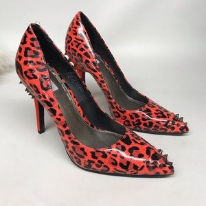 Rachel Roy red leopard print studded heels 8.5